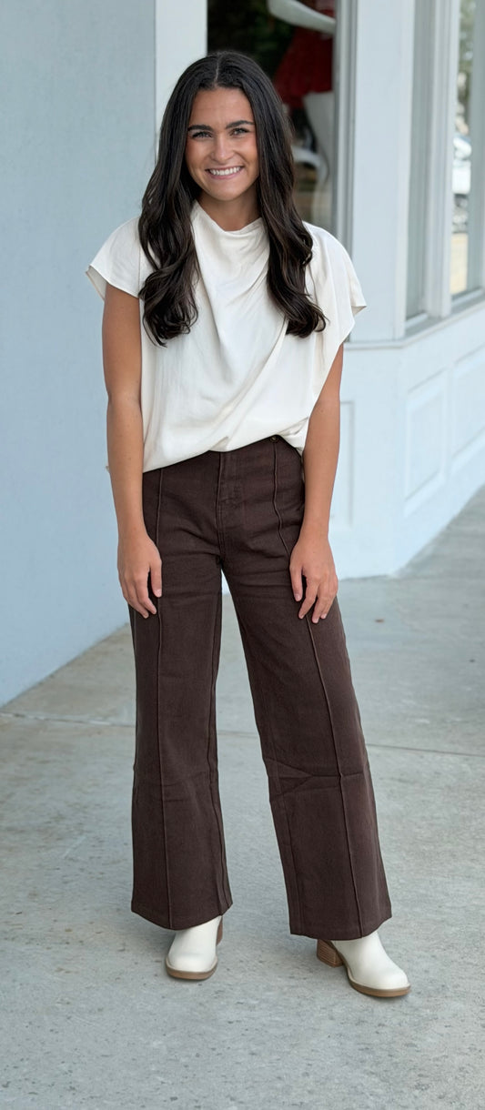 Brown Front Seam Cropped Pants