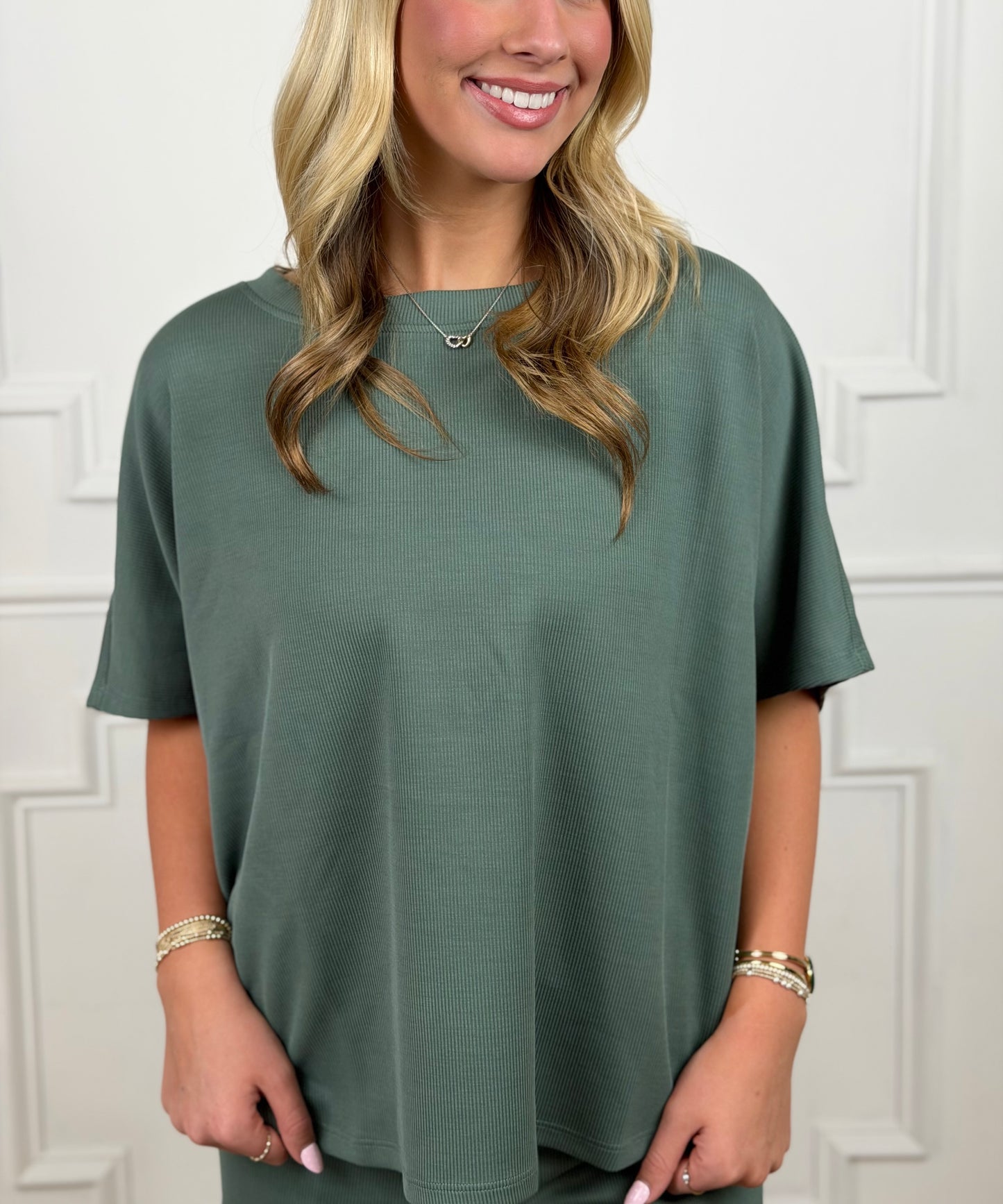 Luxe Sand Wash Rib Dolman Top, Eldergreen