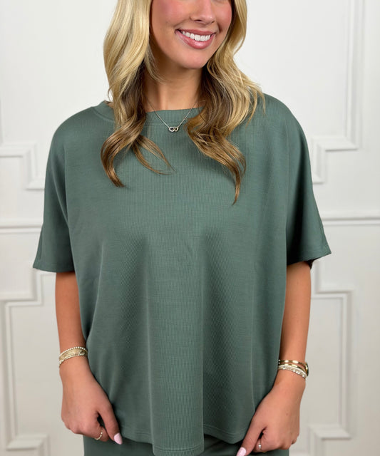 Luxe Sand Wash Rib Dolman Top, Eldergreen