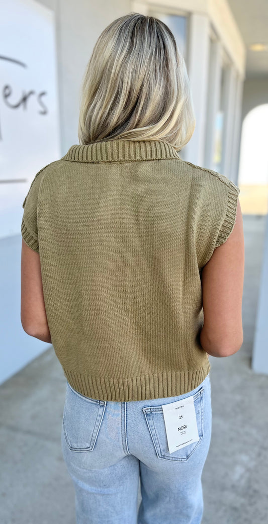Olive Half Zip Cable Sweater