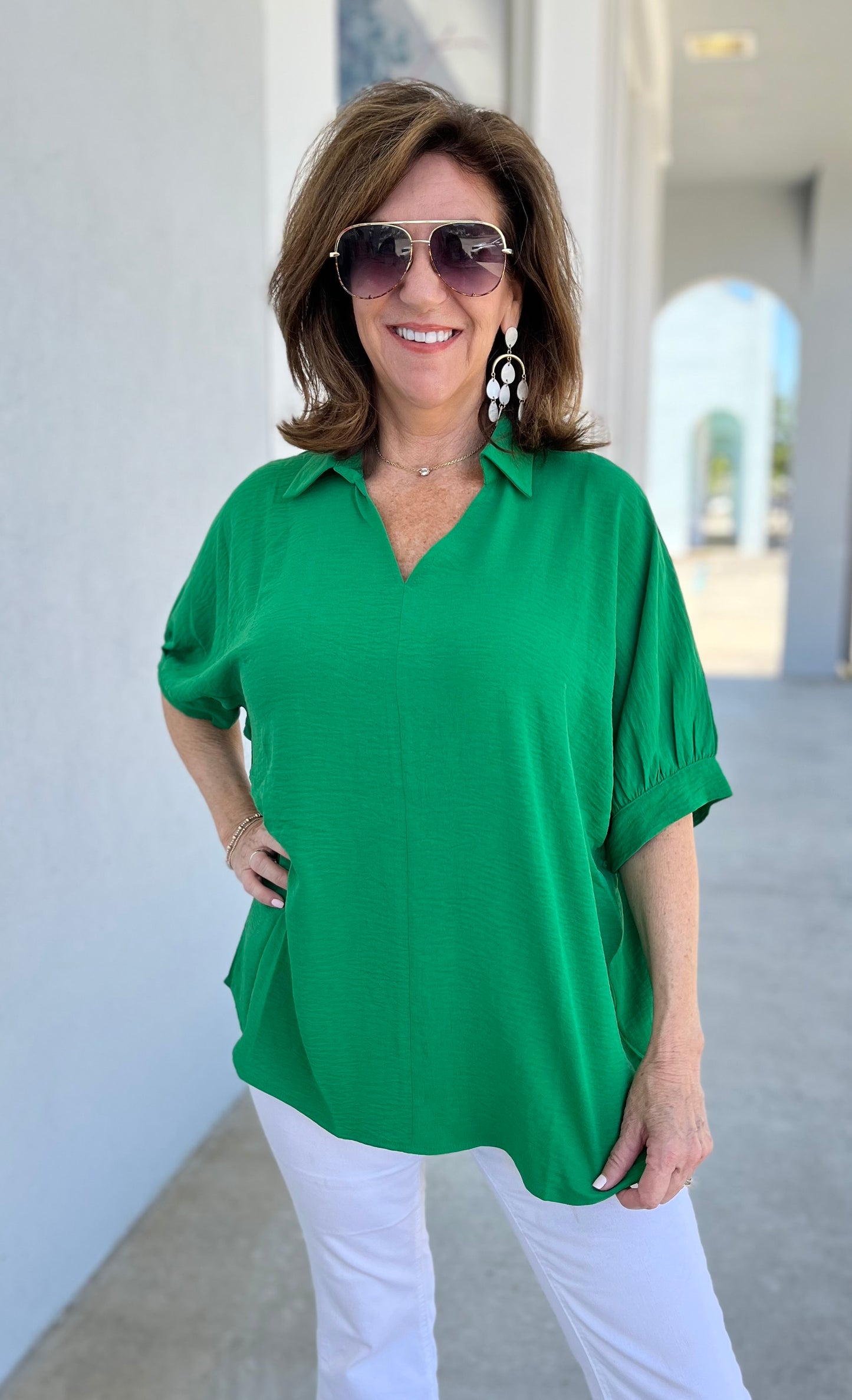 Kelly Green Collared Oversized Blouse