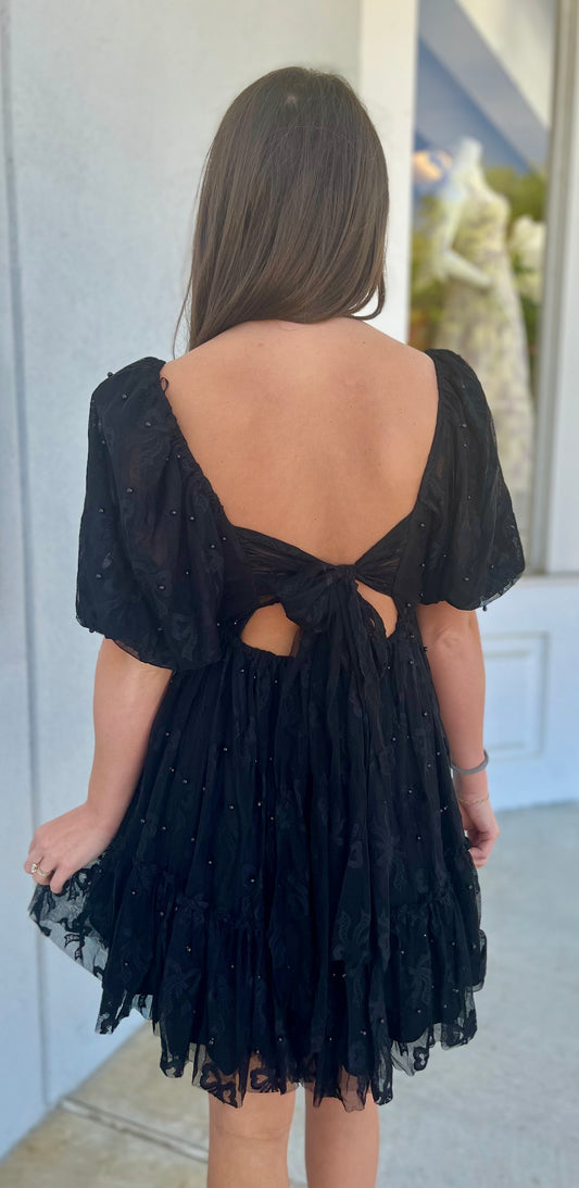 Bow Lace Tied Back Dress, Black