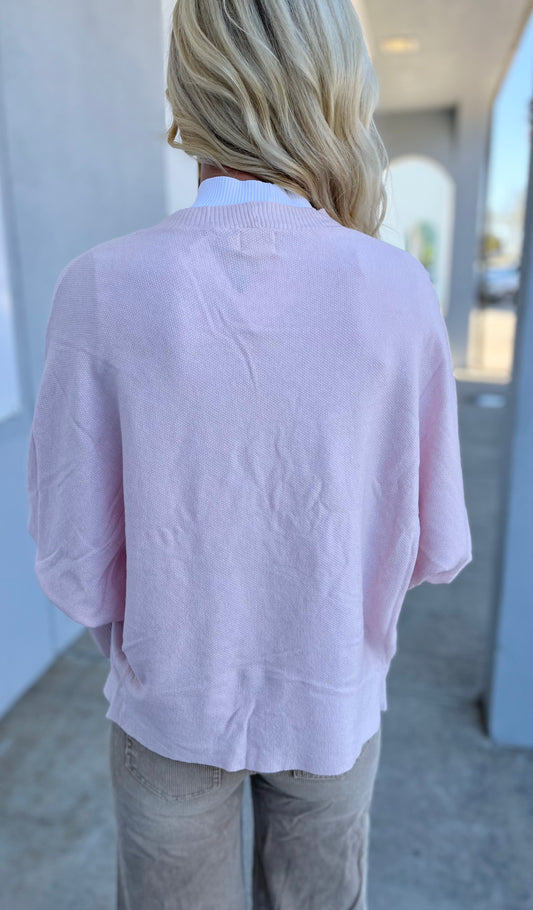 Loose Fit Soft Knit Cardigan , Pale Pink