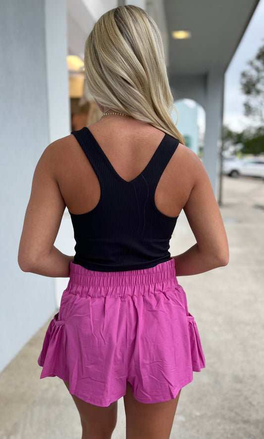 Black square neck Ribbed Racerback Sports Bra