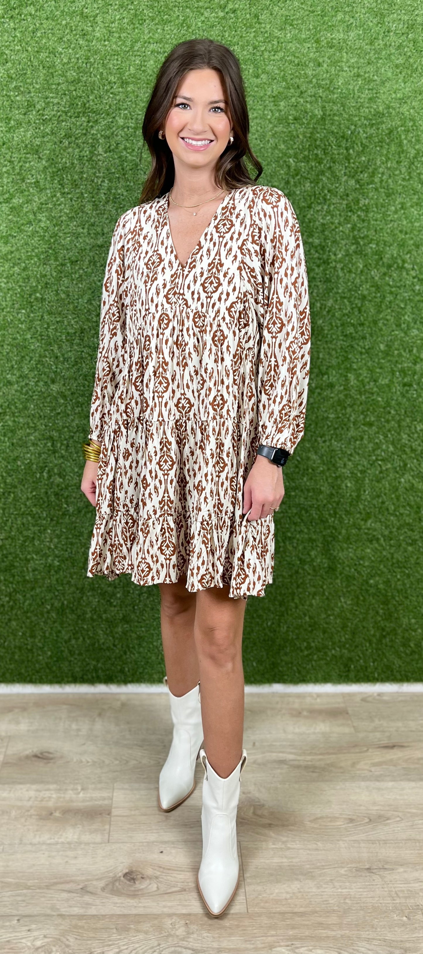 Cream/Camel Mini Dress With Self Front Tie