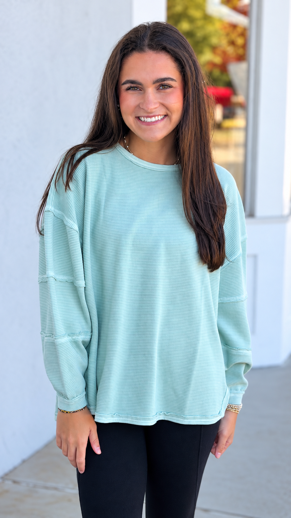 Exposed Seam Knit Top, Mint
