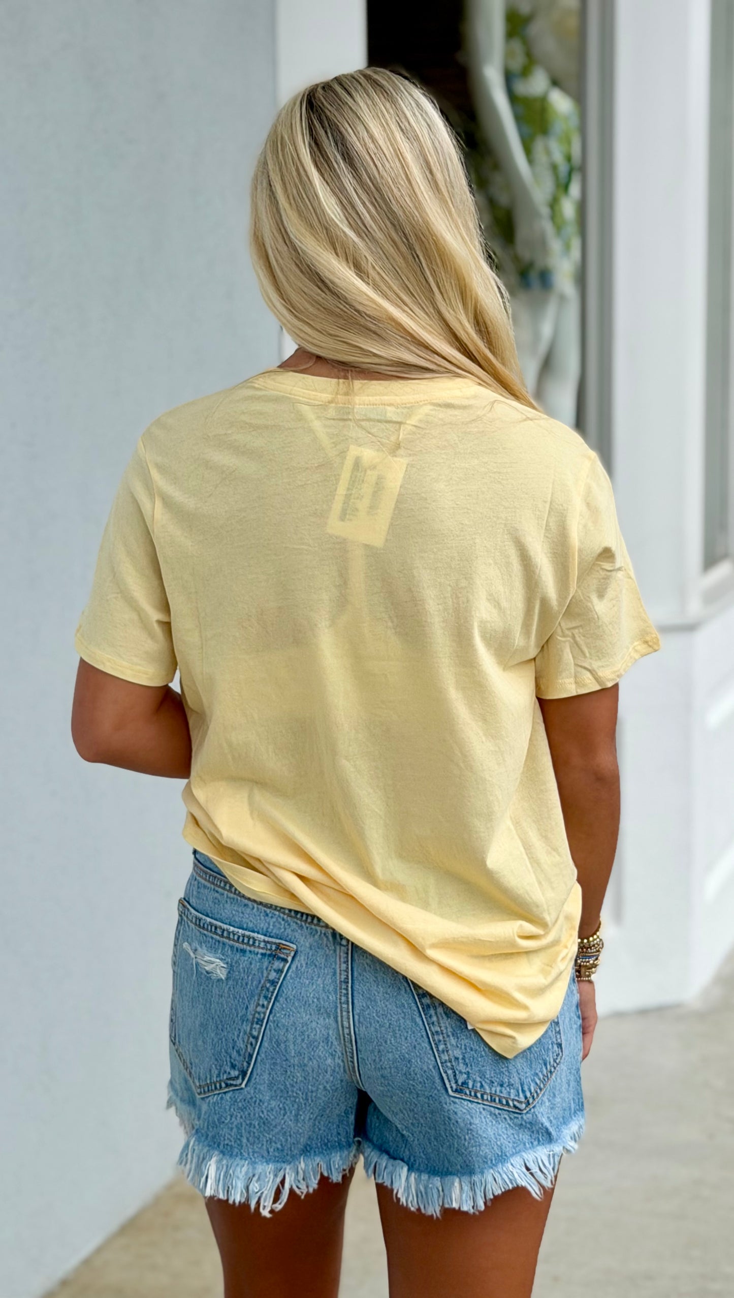 Cotton Boyfriend Round Neck Tee, Butter Yellow