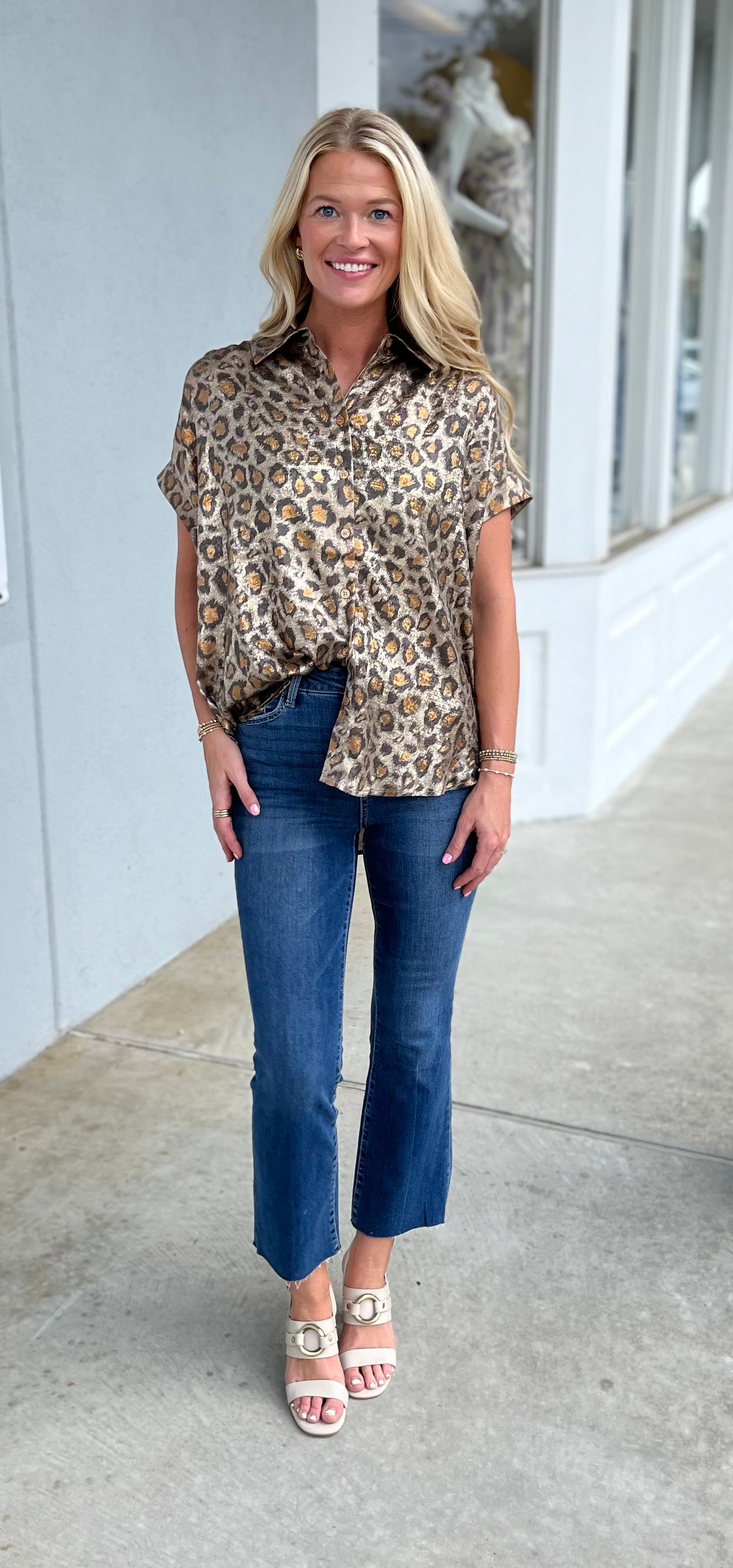 Toffee Leopard Button Down Top