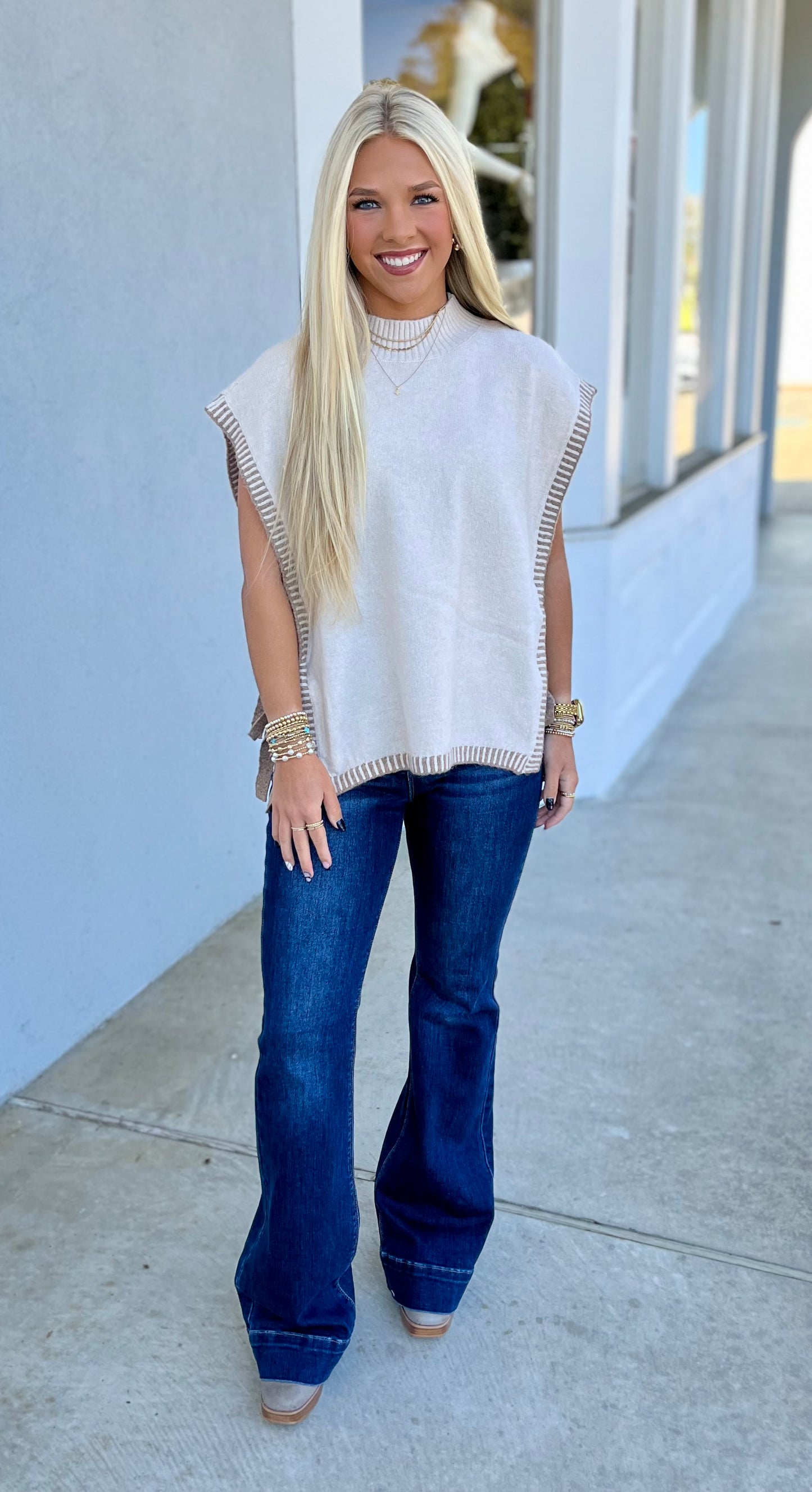 Side Tie Knit Sweater Vest, Oatmeal