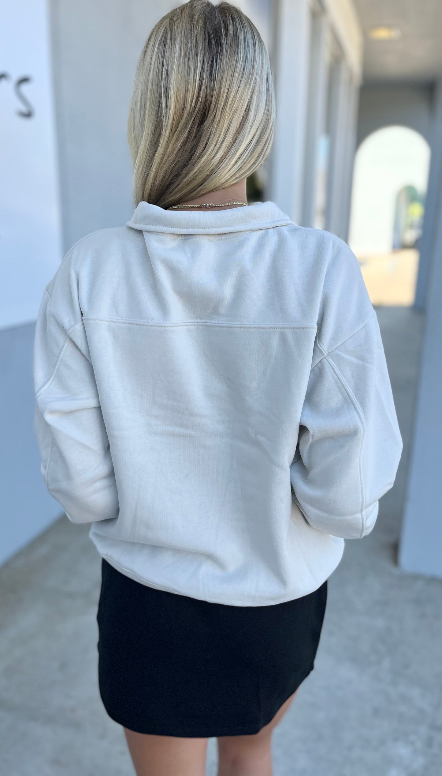 Fleece Half Zip Sweatshirt, Bone
