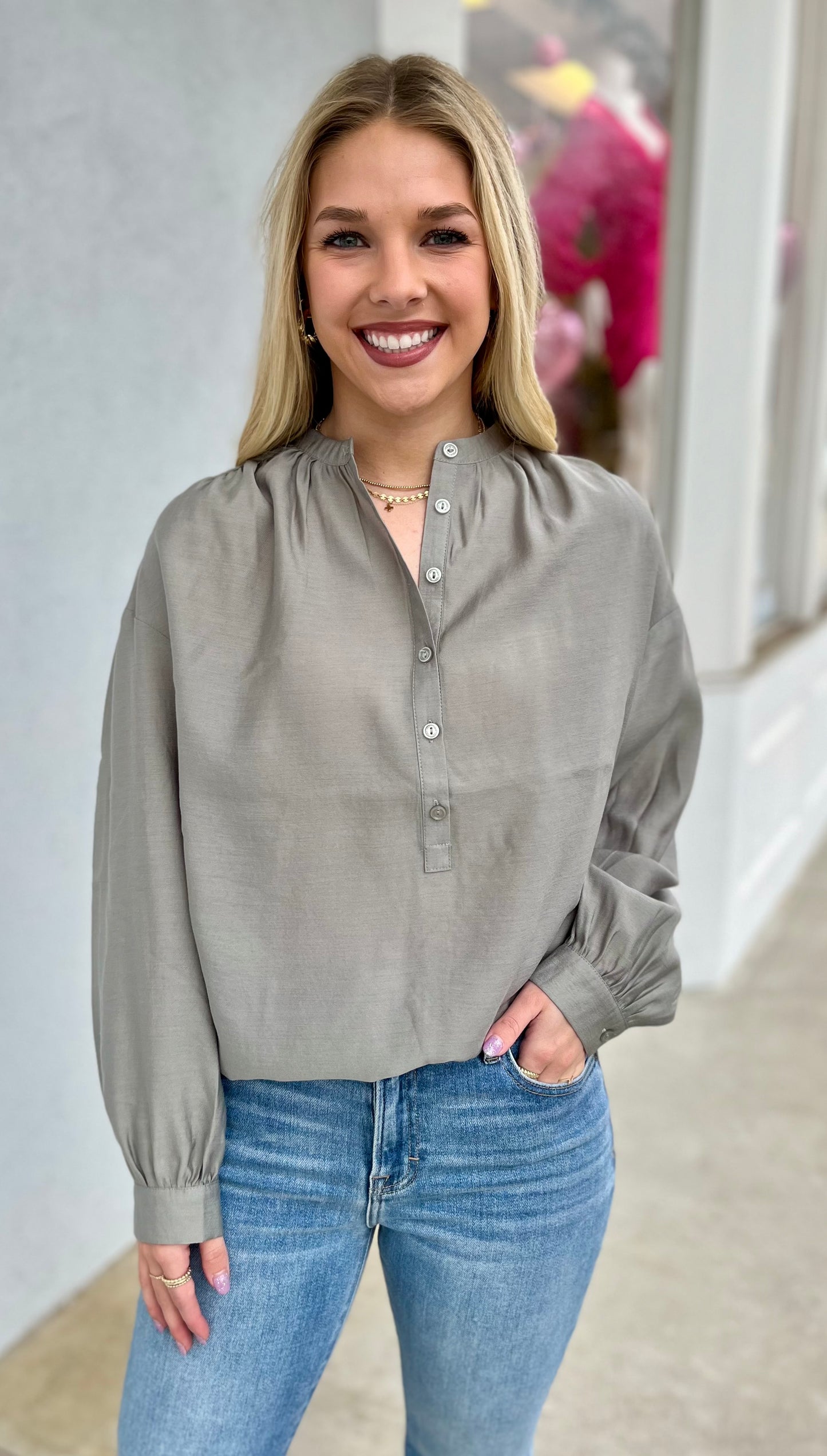 Soft Green Button Down Blouse