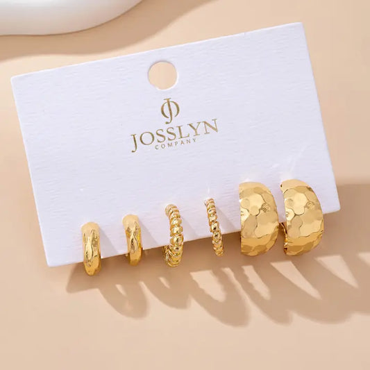 Mixed Texture Gold Crescent Hoop Trio