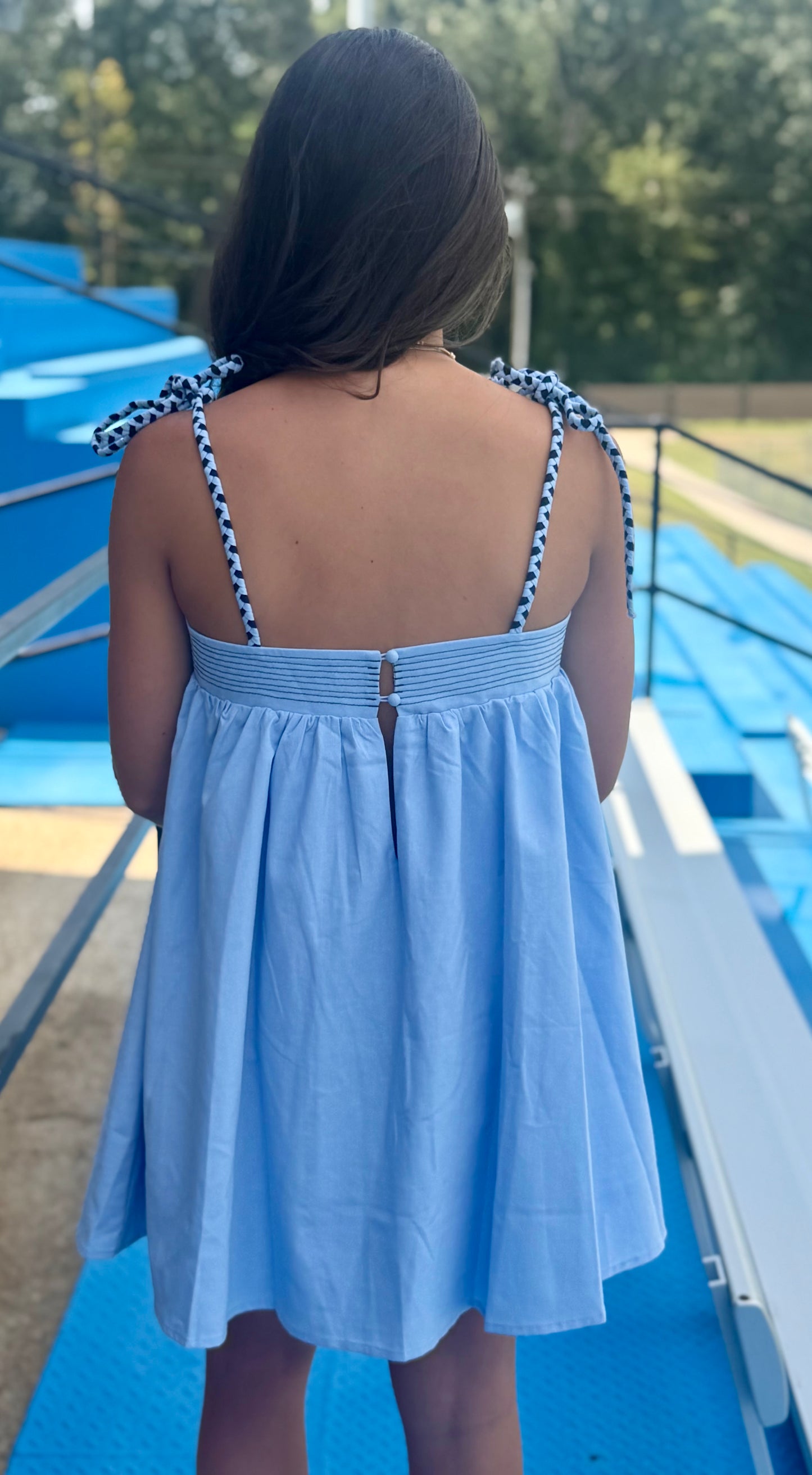 Sky Blue Tube Mini Dress With Color Cord Strap