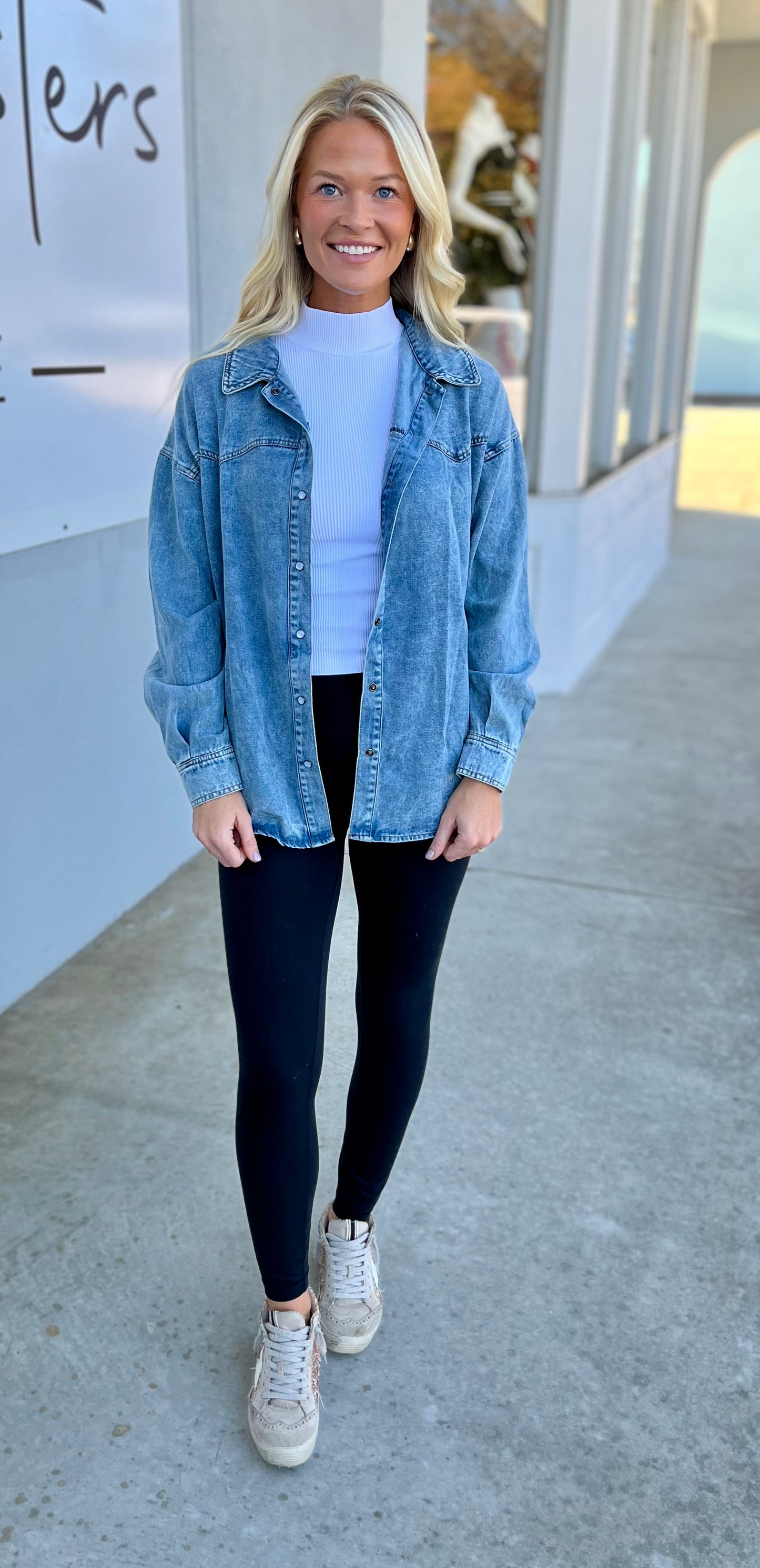 Denim Button Up Top W Collar