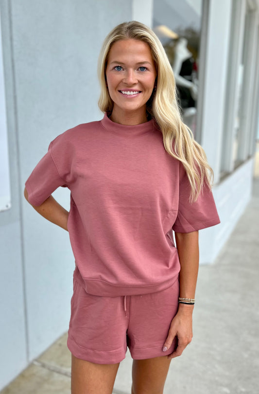 Scuba High Neck Top & Shorts SET, Winter Rose
