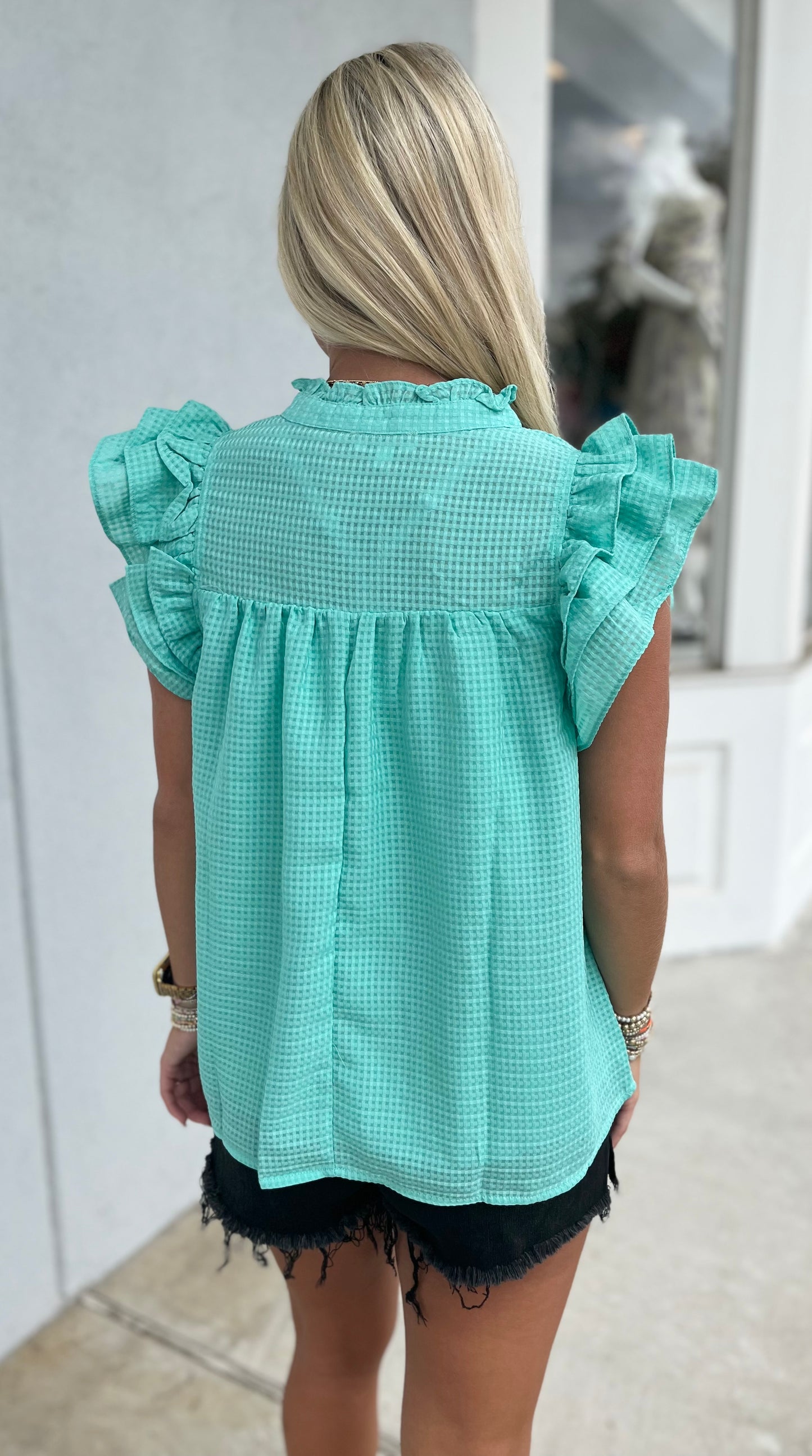 Emerald V Neck Flutter Sleeve Top