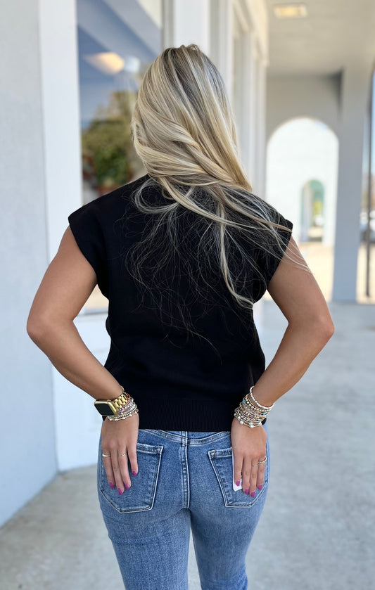 Black Sleeveless Sweater Top