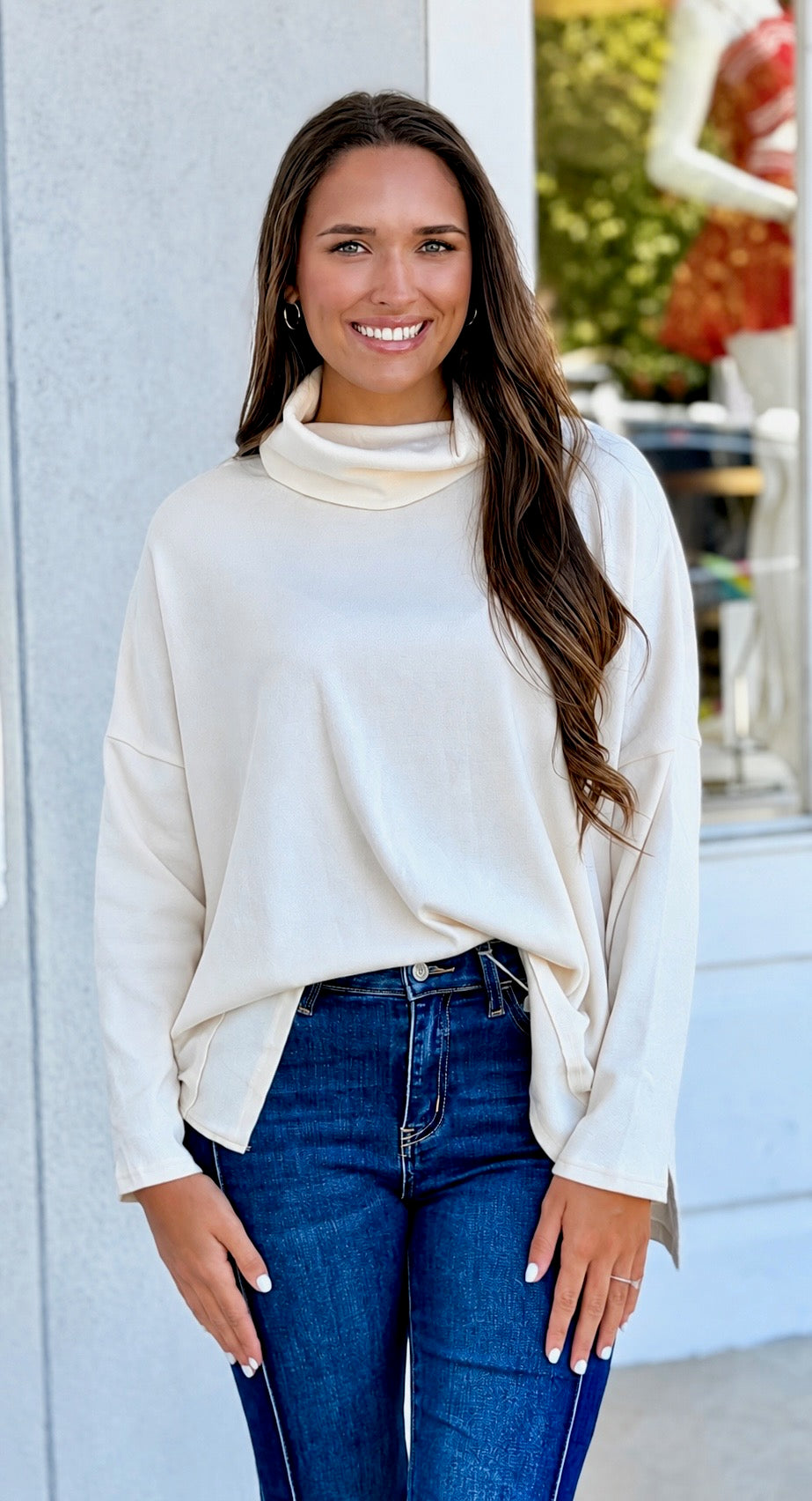 Cream Turtleneck Knit Top