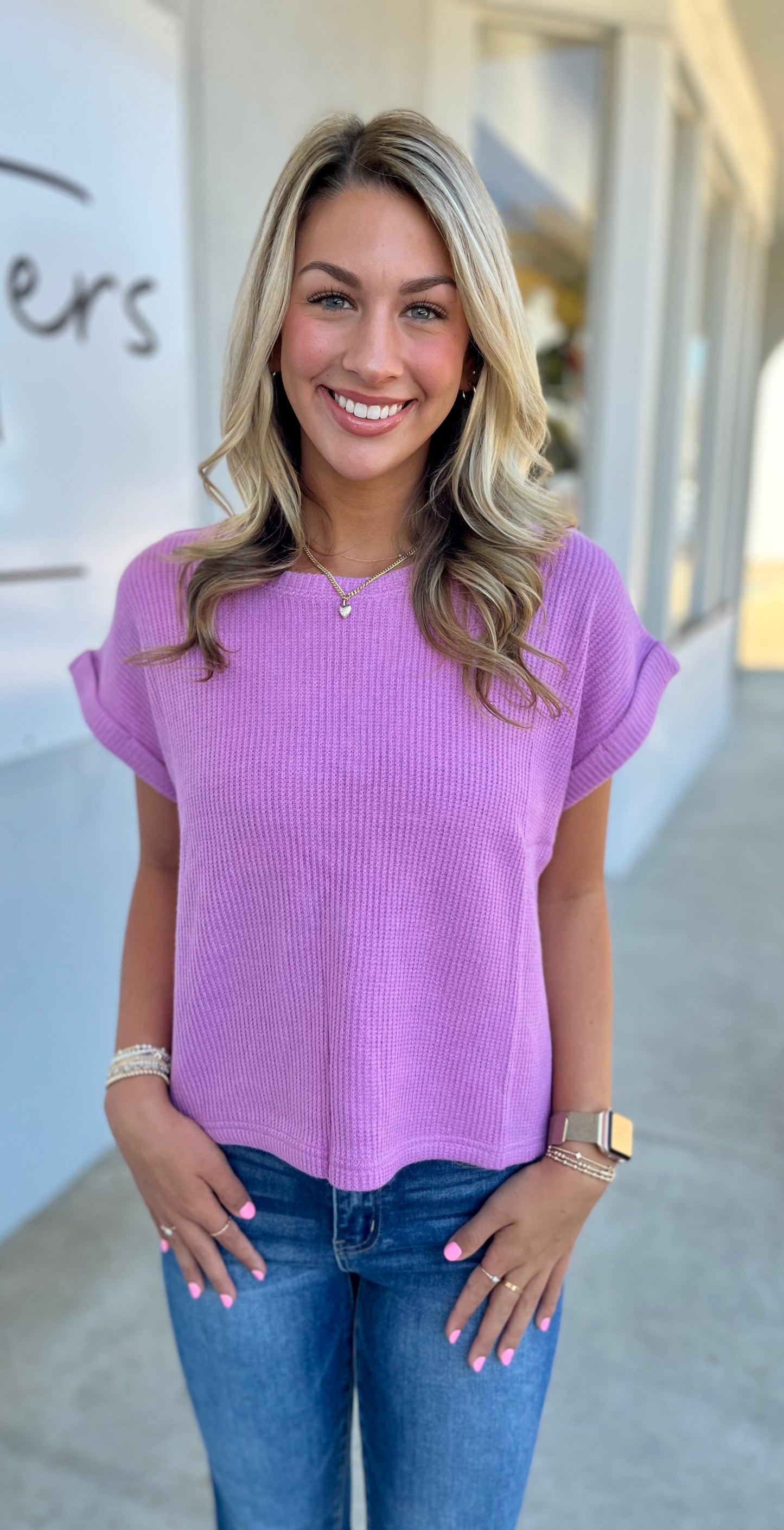 Short Sleeve Crew Neck Sweater, Mauve