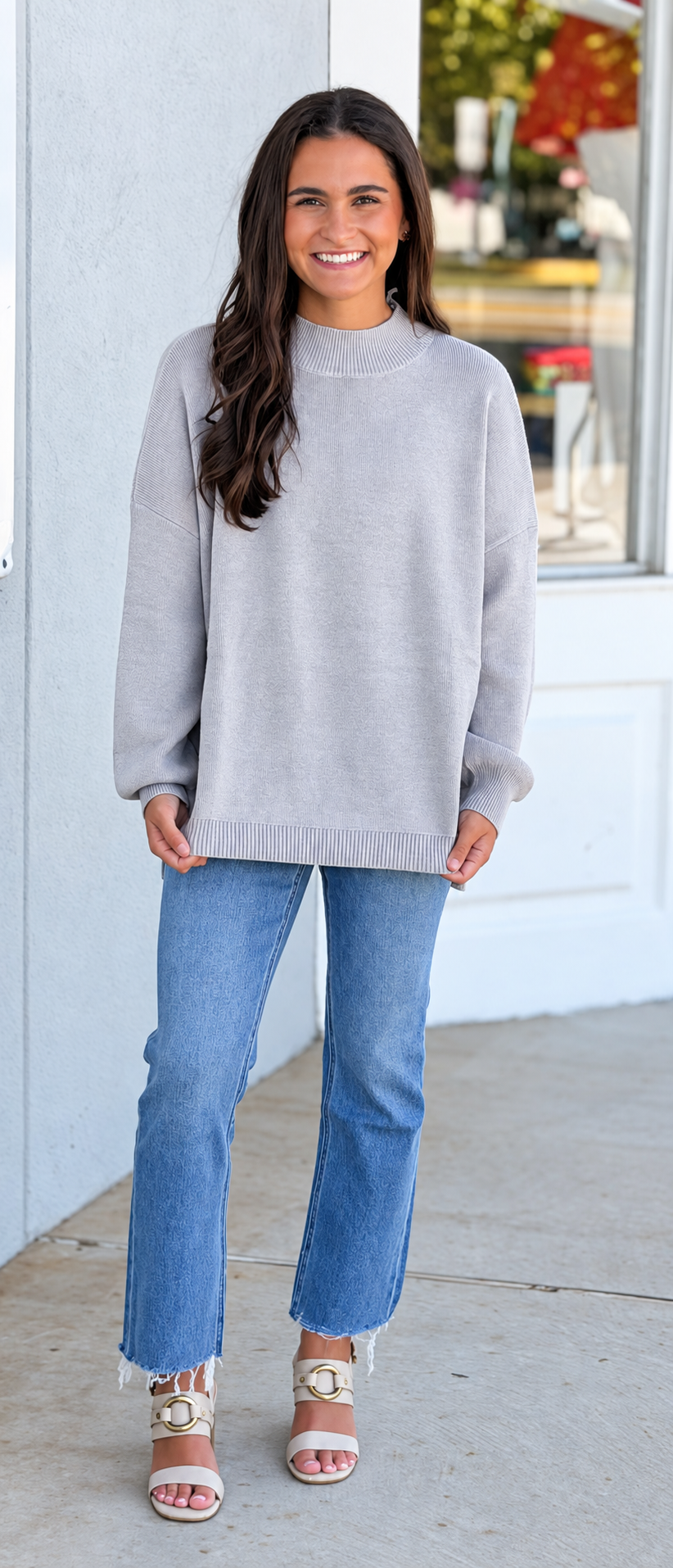 Oversized Mock Neck Sweater, Grey