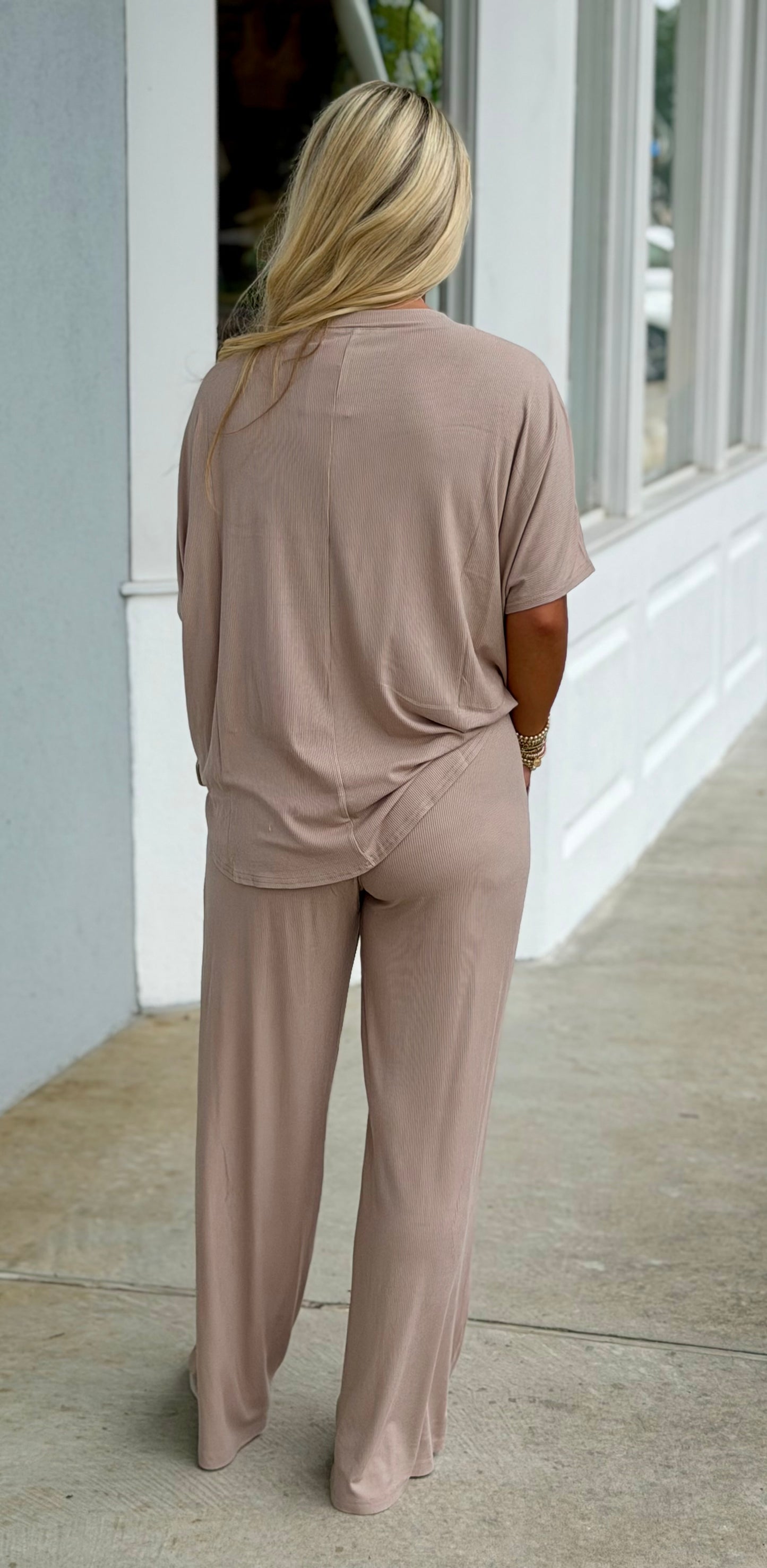 Ribbed Rayon Top & Pants SET, Ash Mocha