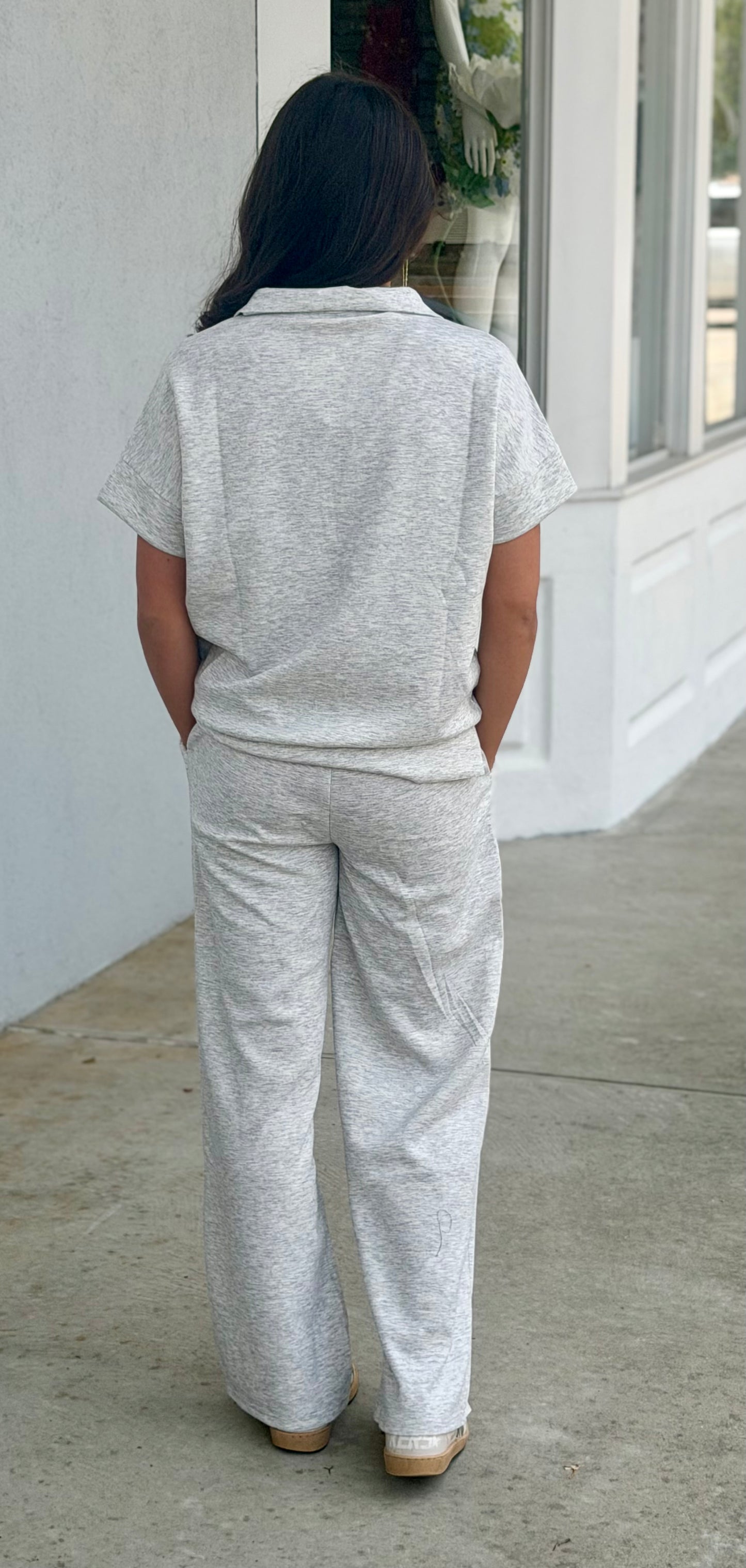 Scuba Half Zip SS Top & Pants Set, H Grey