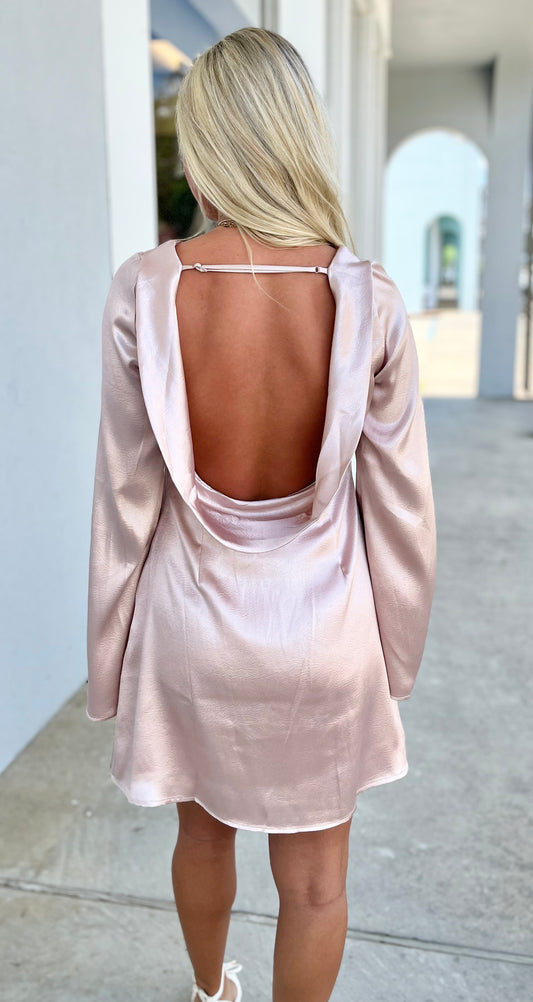 Mauve Satin Cowl Back Dress