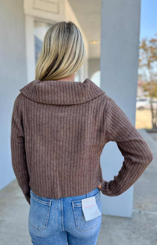 Mocha Charm Rib Cardigan w/ Contrast Bow