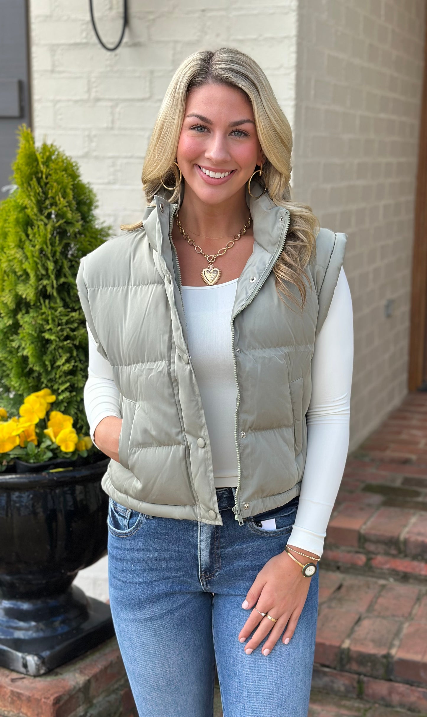 Sage Mock Neck Puffer