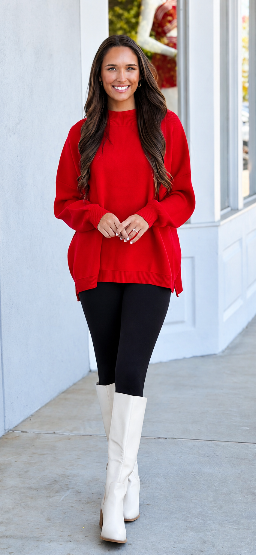 Mock Neck Soft Sweater, Cherry