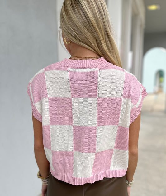 Pink Checker Knit Top