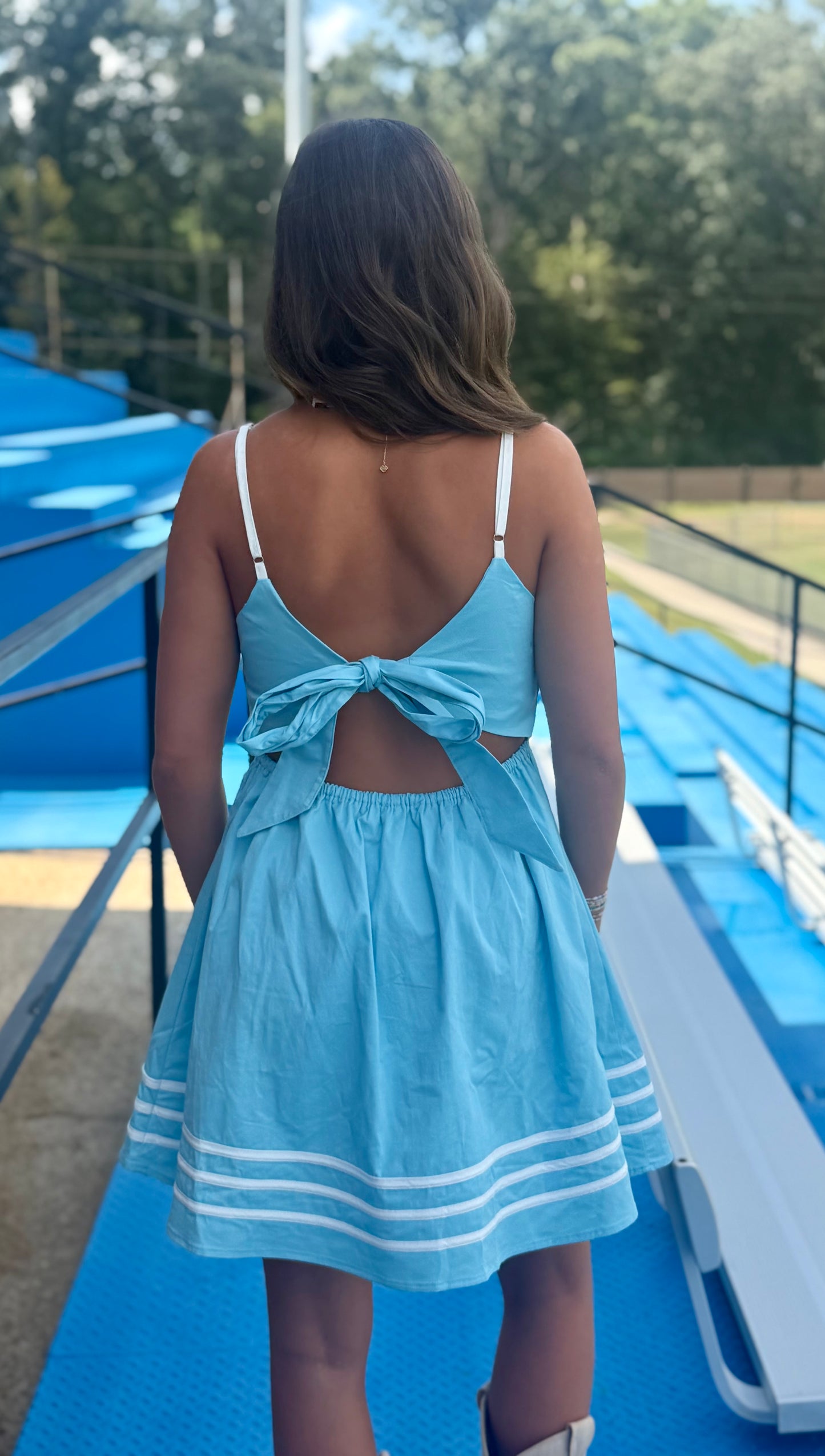 Sky Blue/White Cut Out Back Mini Dress