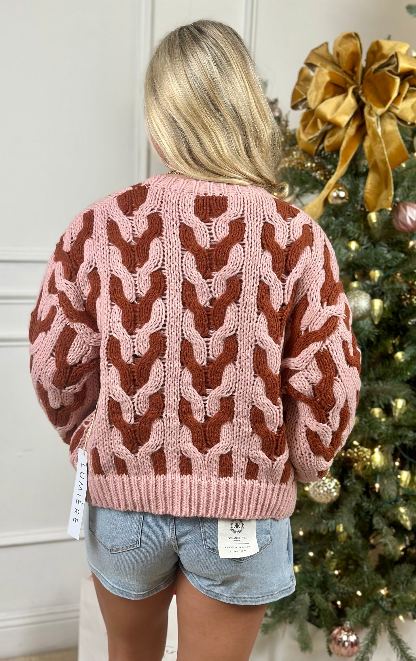 Pink/Rust Cable Knit Sweater