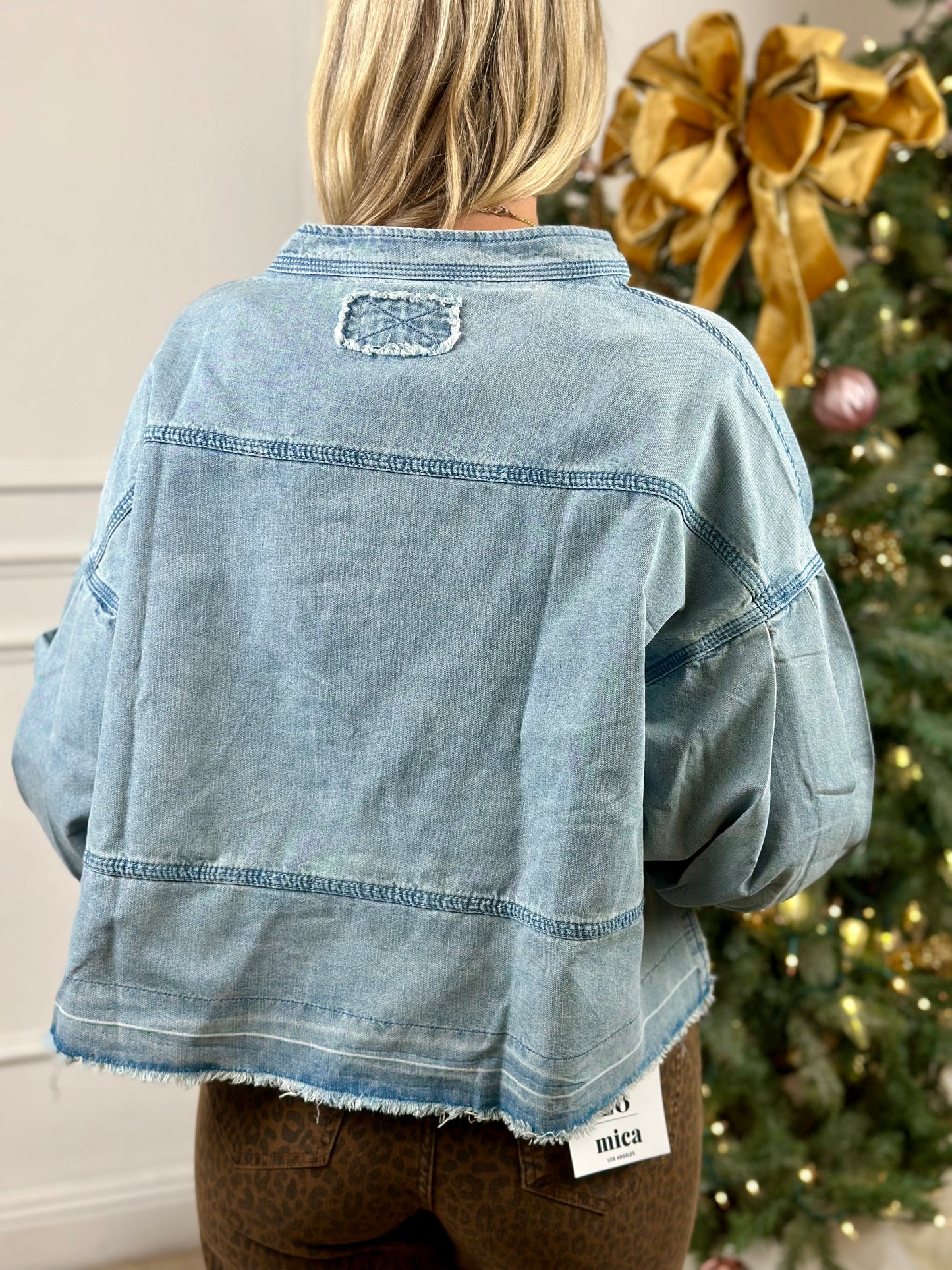 Denim Mineral Washed V Neck Top