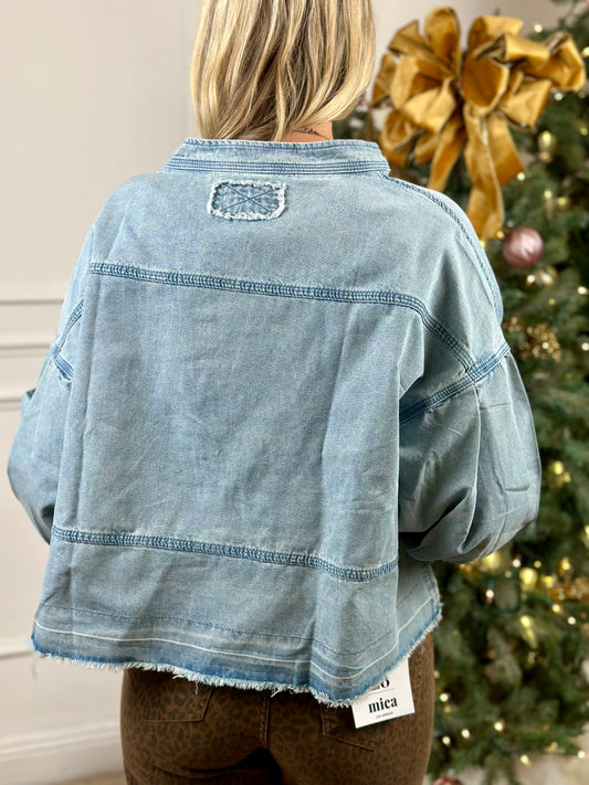 Denim Mineral Washed V Neck Top