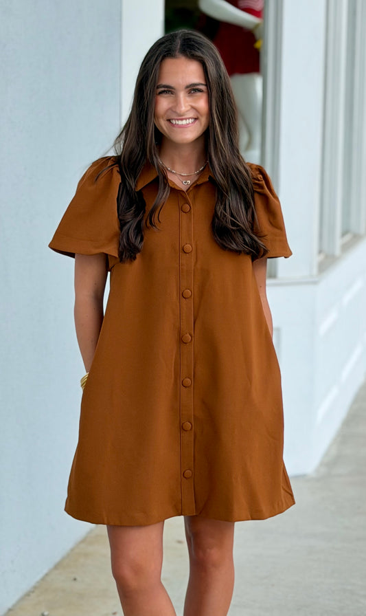 Camel Button Down Dress