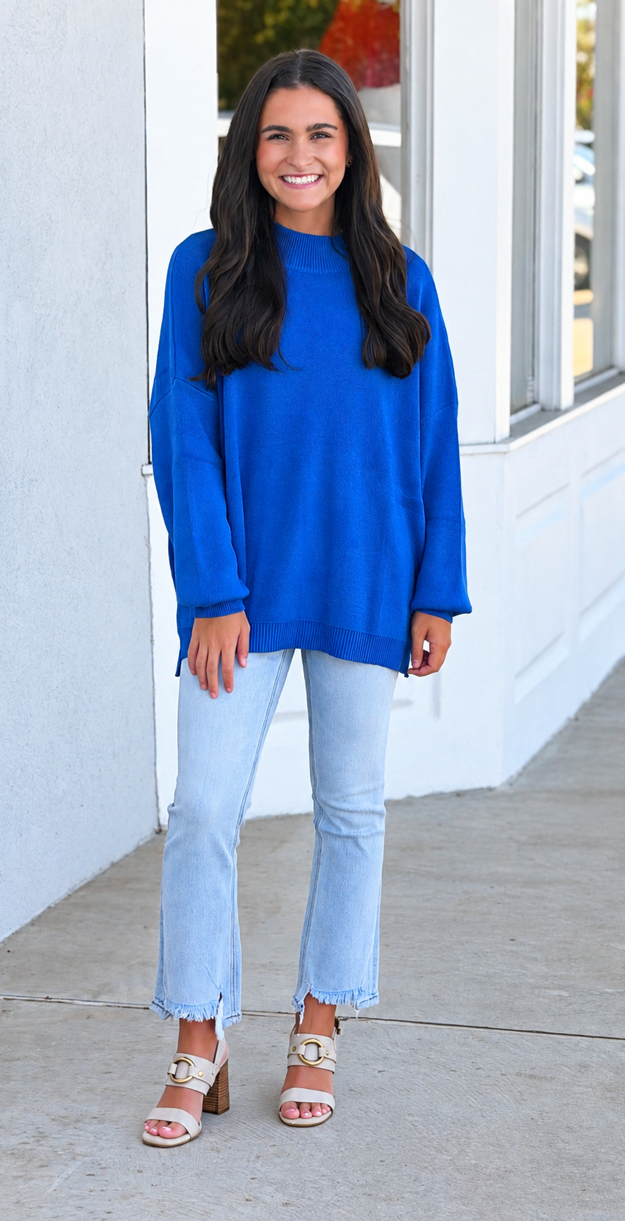 Oversized Mock Neck Sweater, Royal