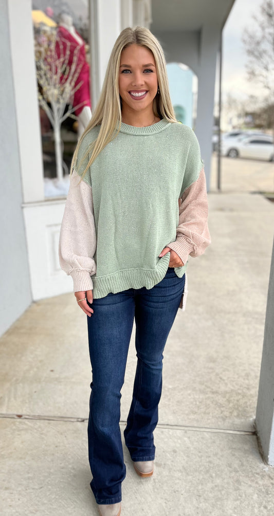 Sequin Colorblock Sweater