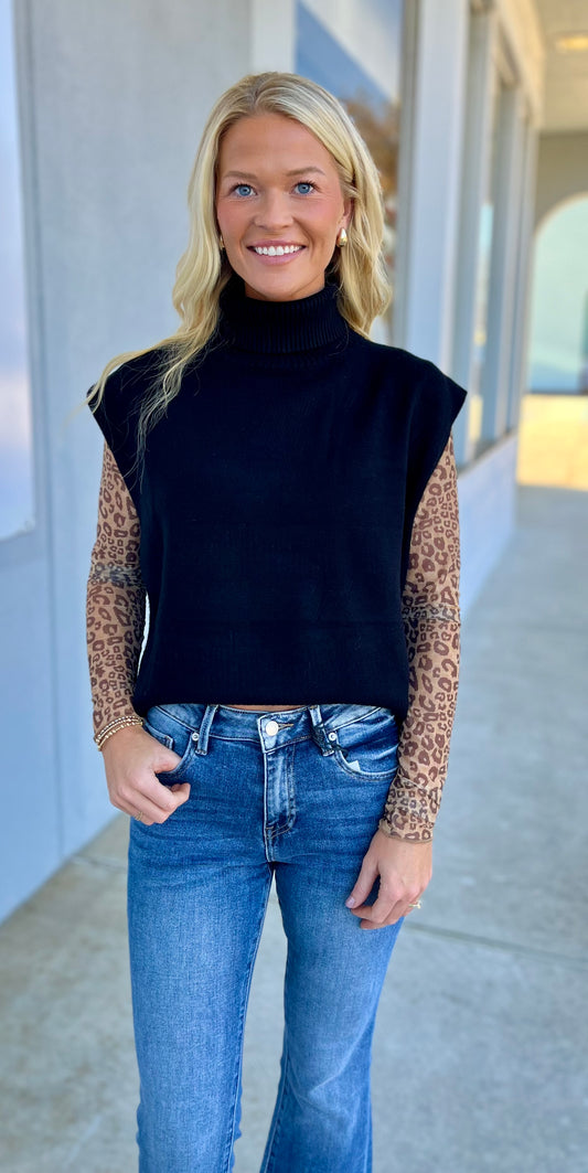 Black High Low Turtleneck Top