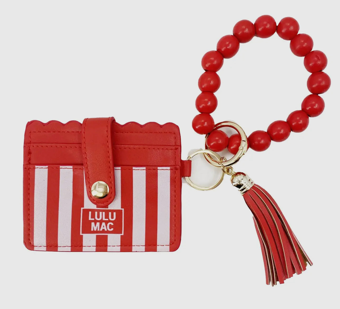 Lulu Mac Beaded Wristlet ID Wallet, Red Stripe