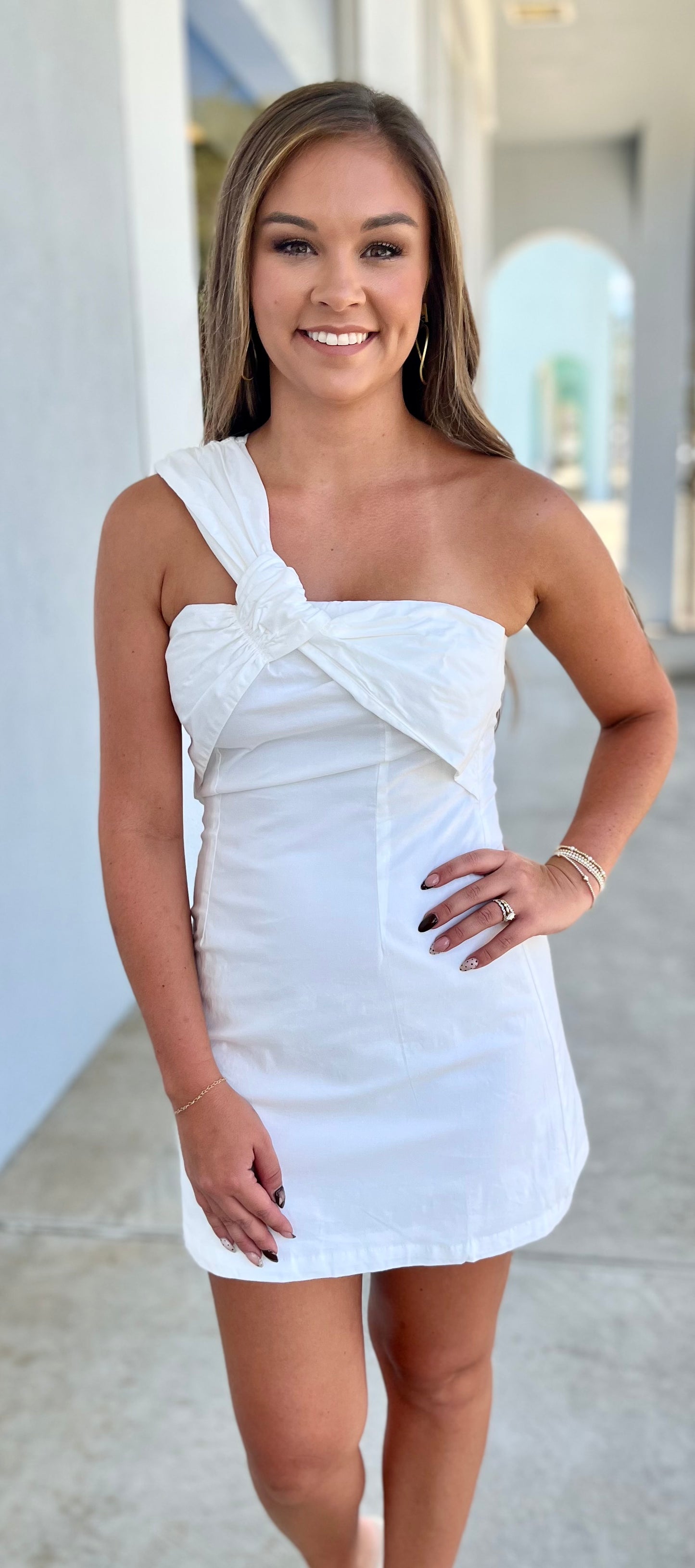 White Single Shoulder Mini Dress