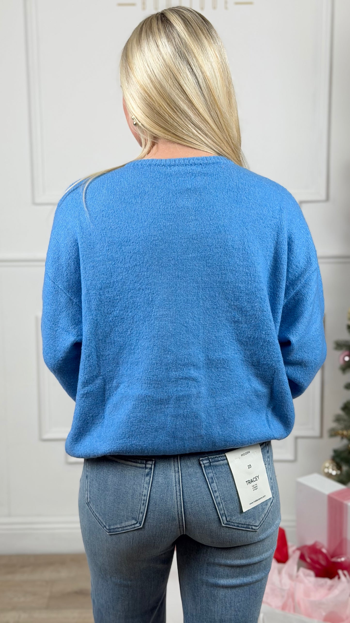 Long Sleeve Crew Neck Cardigan , Blue