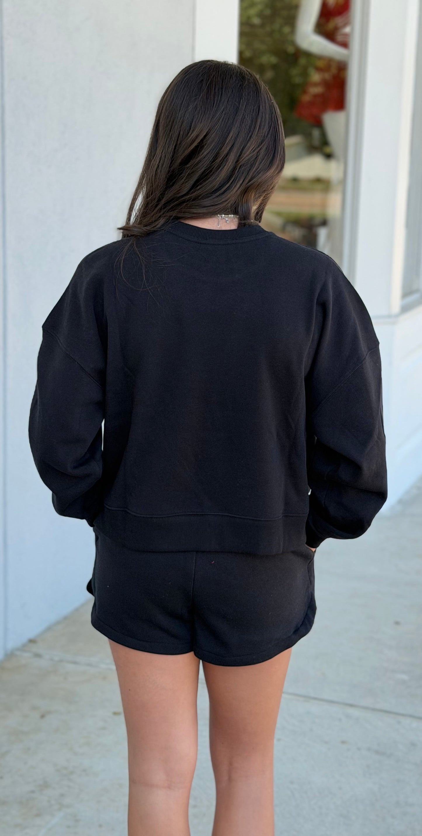 Fleece Long Sleeve Sweatshirt & Short SET, Black