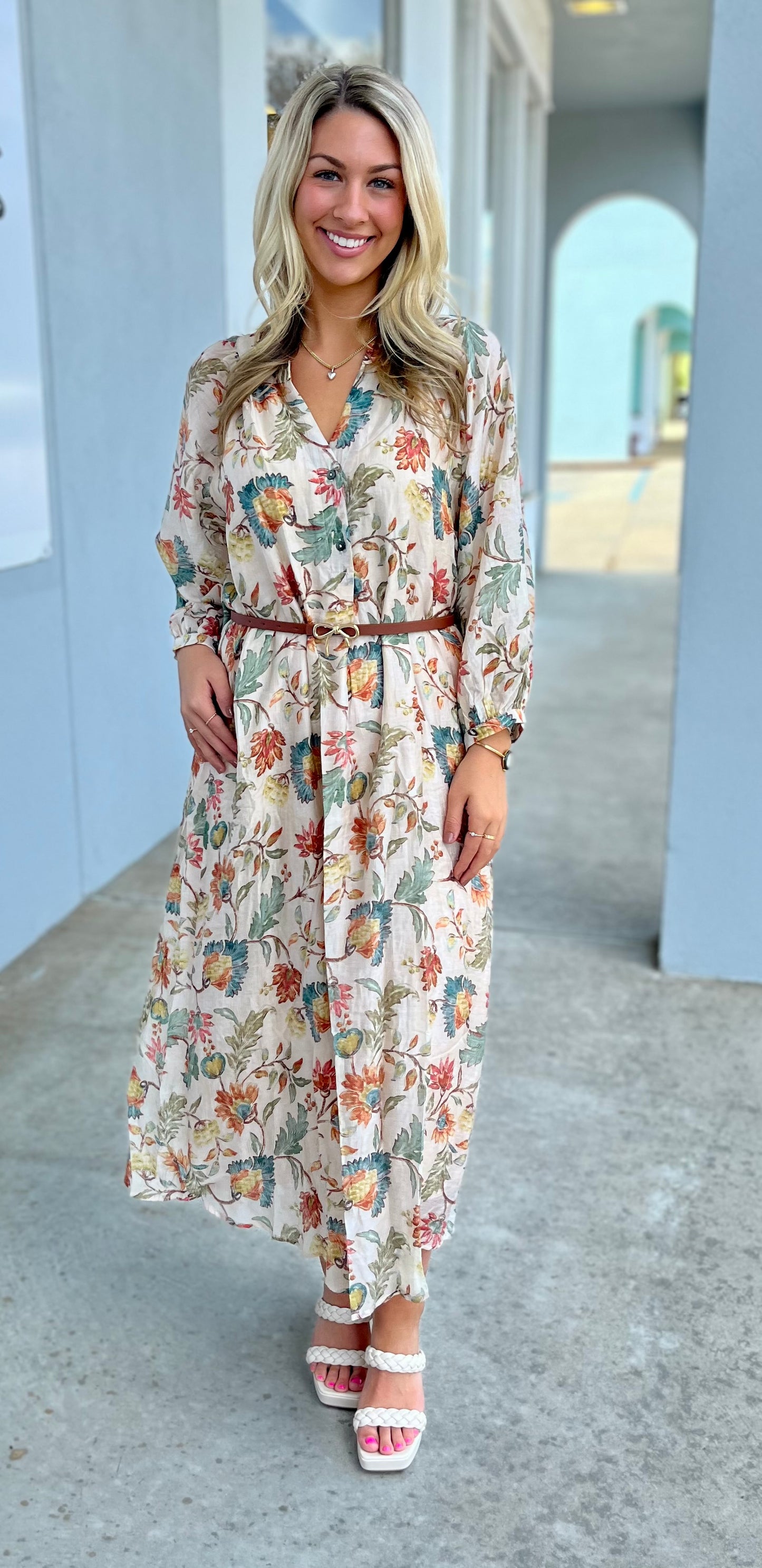 Ecru Floral Maxi Dress