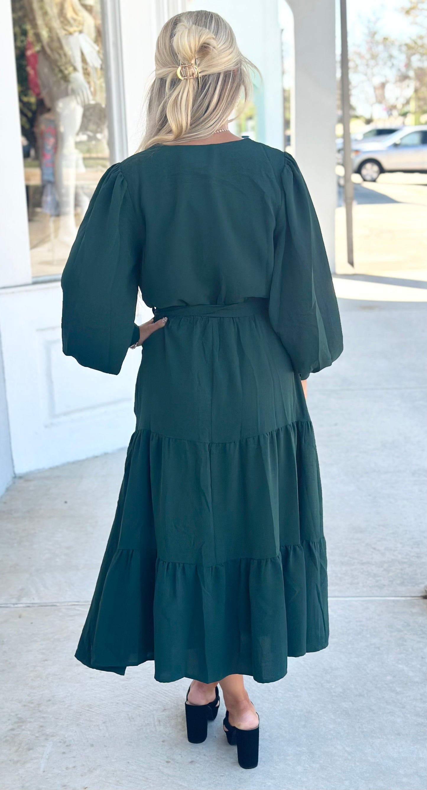 Hunter Green Tiered Midi Dress