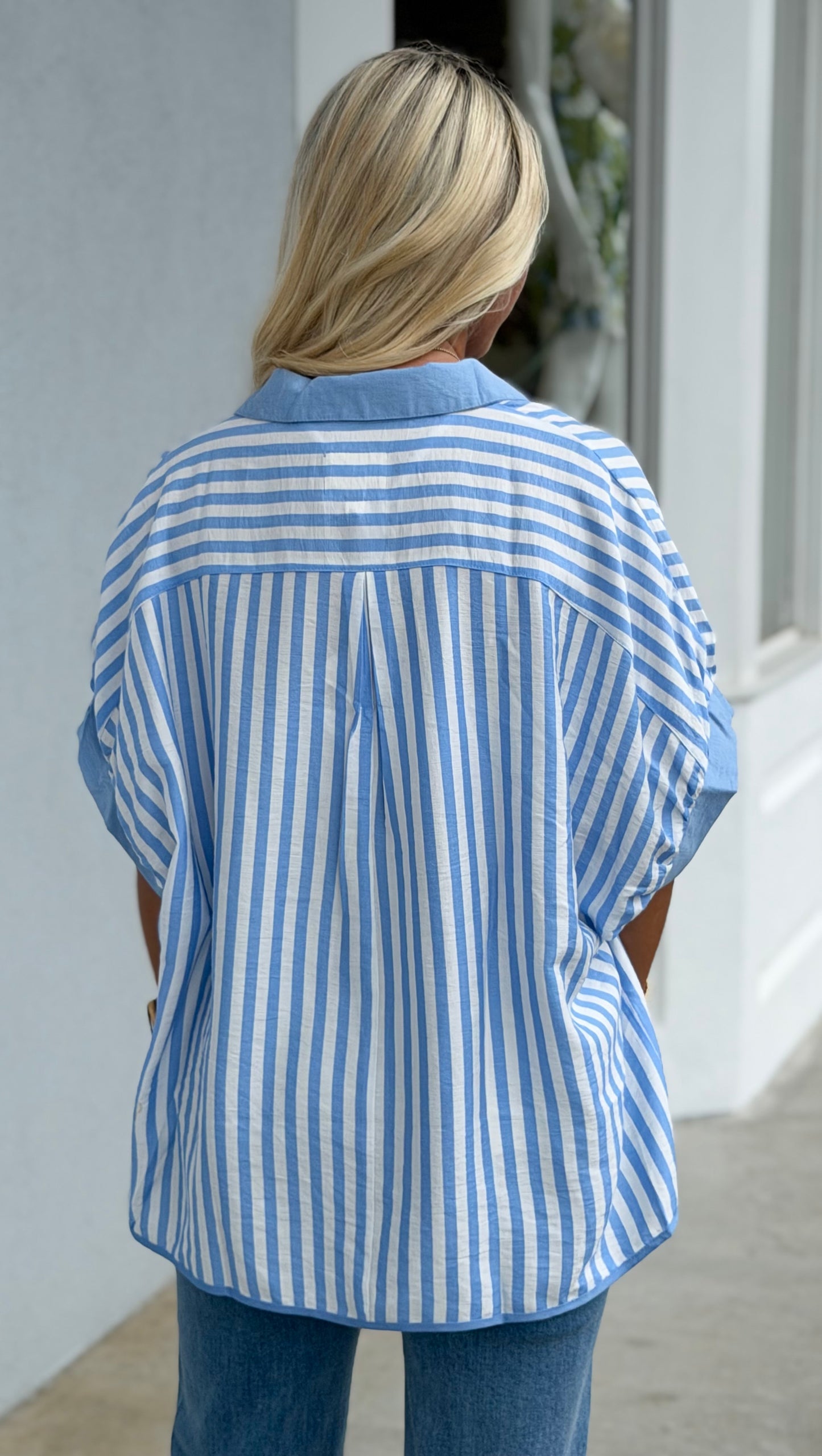 Lt Blue Stripe Collared Top