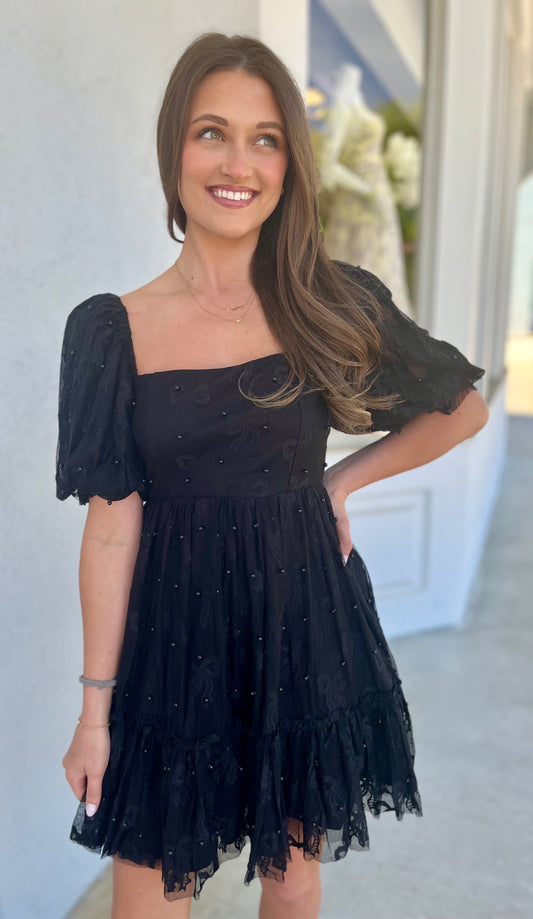 Bow Lace Tied Back Dress, Black
