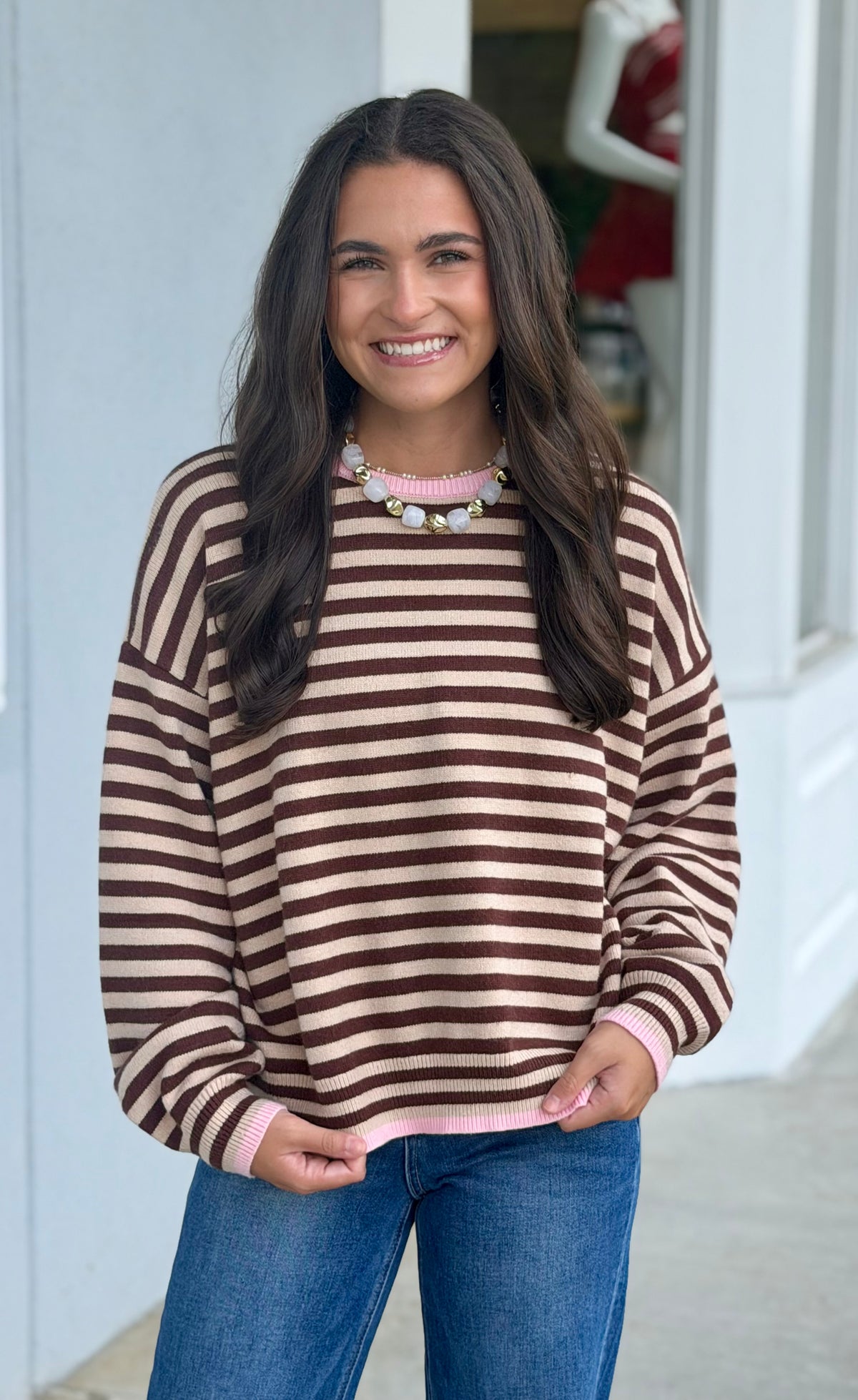 Choco/Pink Butter Striped Sweater
