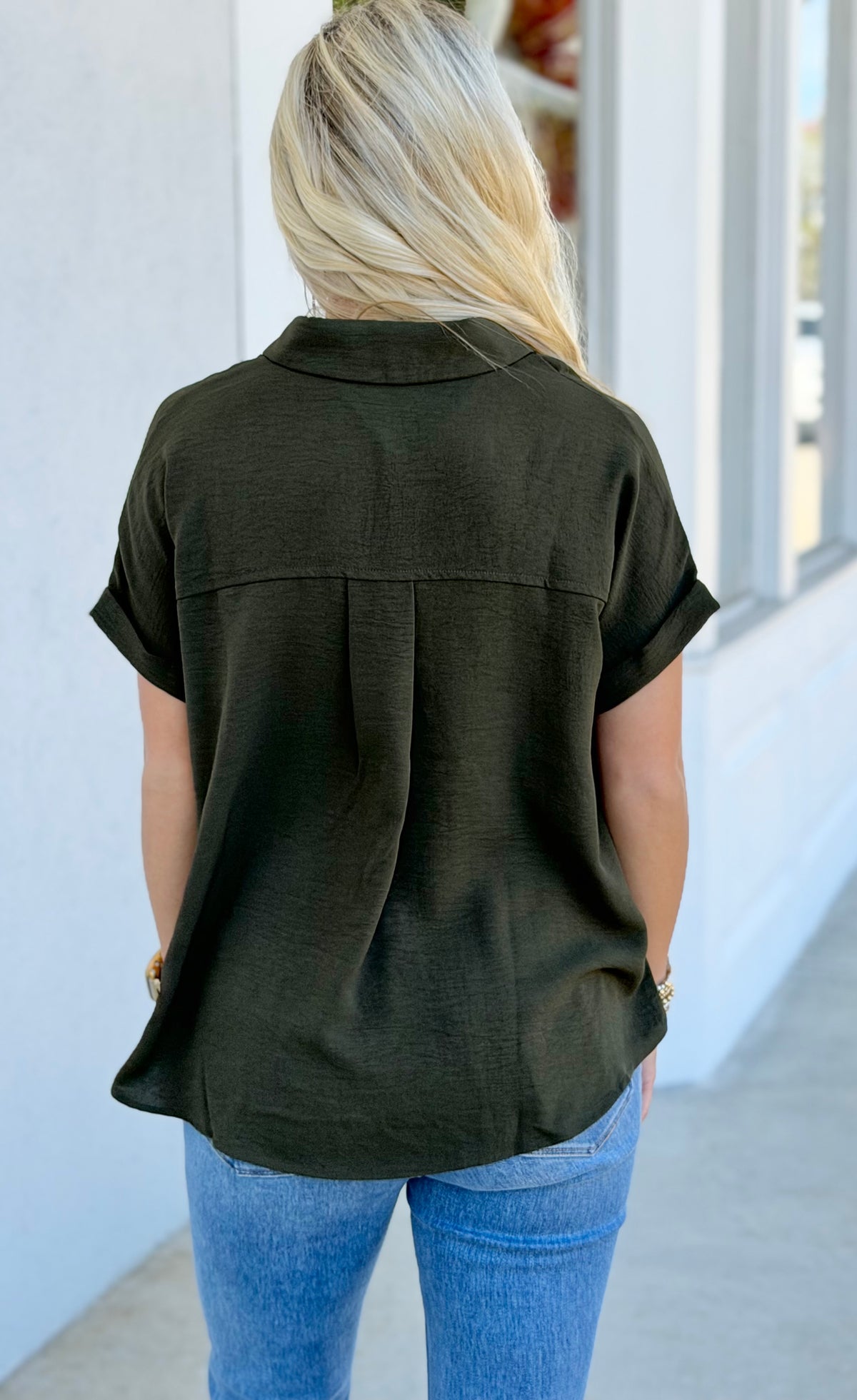 Collared Woven Top , Olive