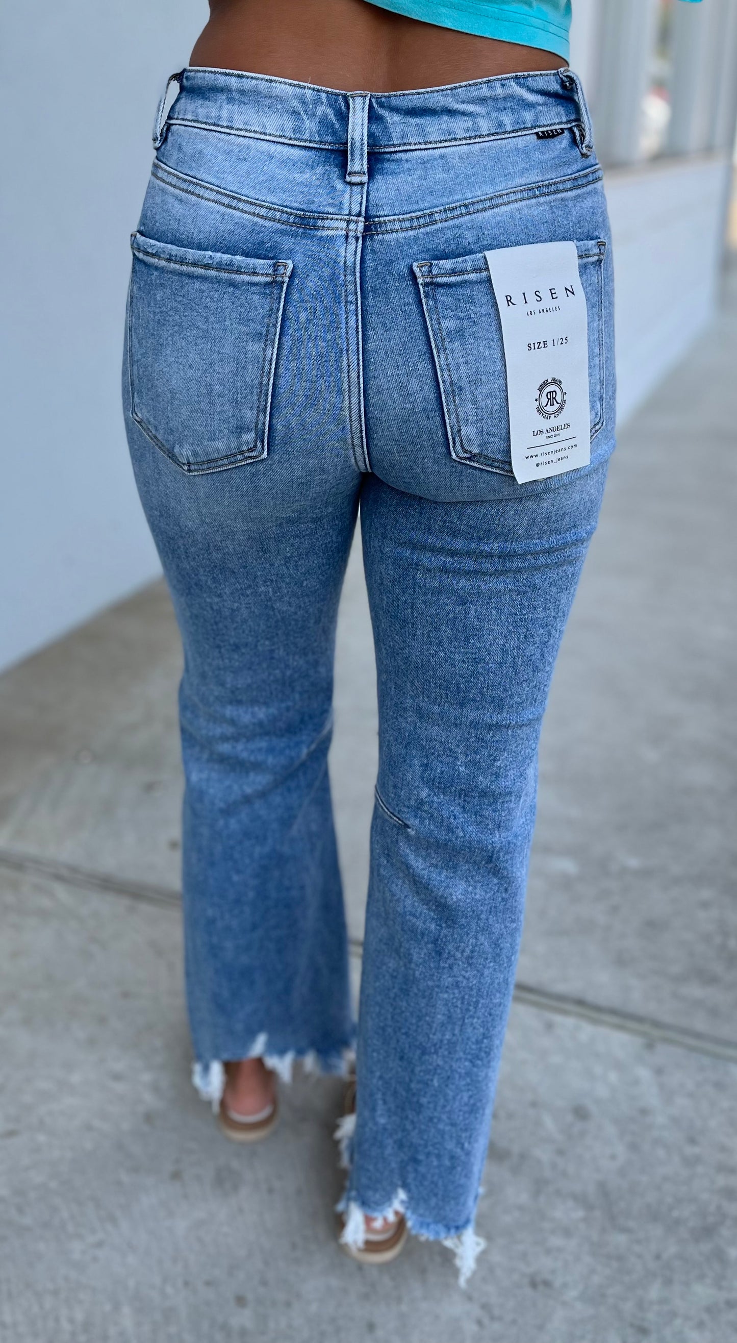 High Rise Crop Straight Distressed Hem Jeans